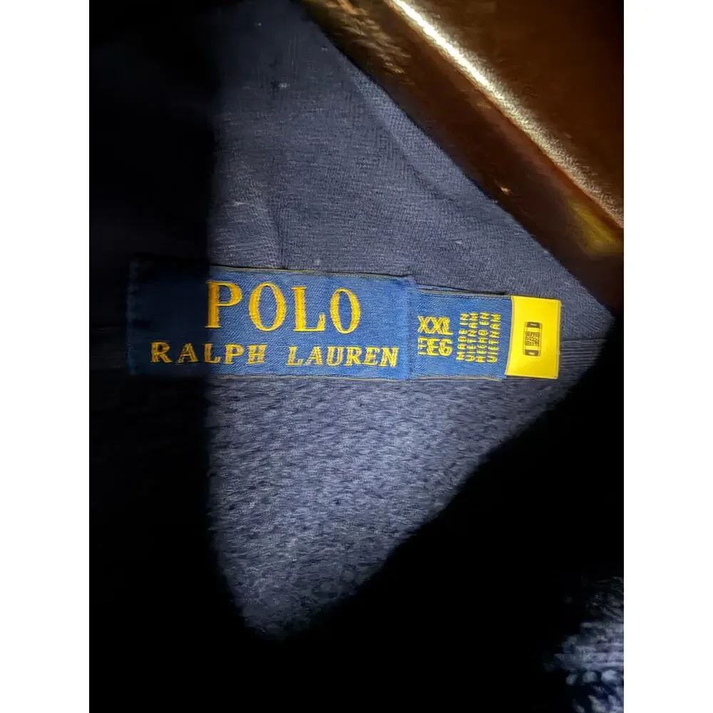 Polo Ralph Lauren Full Zip Hoodie Rainbow Spellout Pony Logo Sweatshirt Blue XXL
